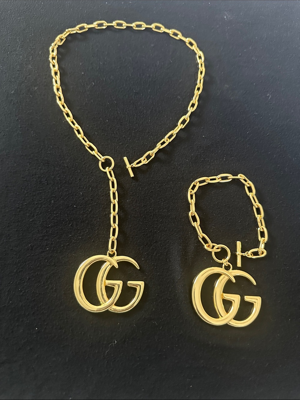 Gucci Gold Double-G Pendant Necklace and Bracelet Set